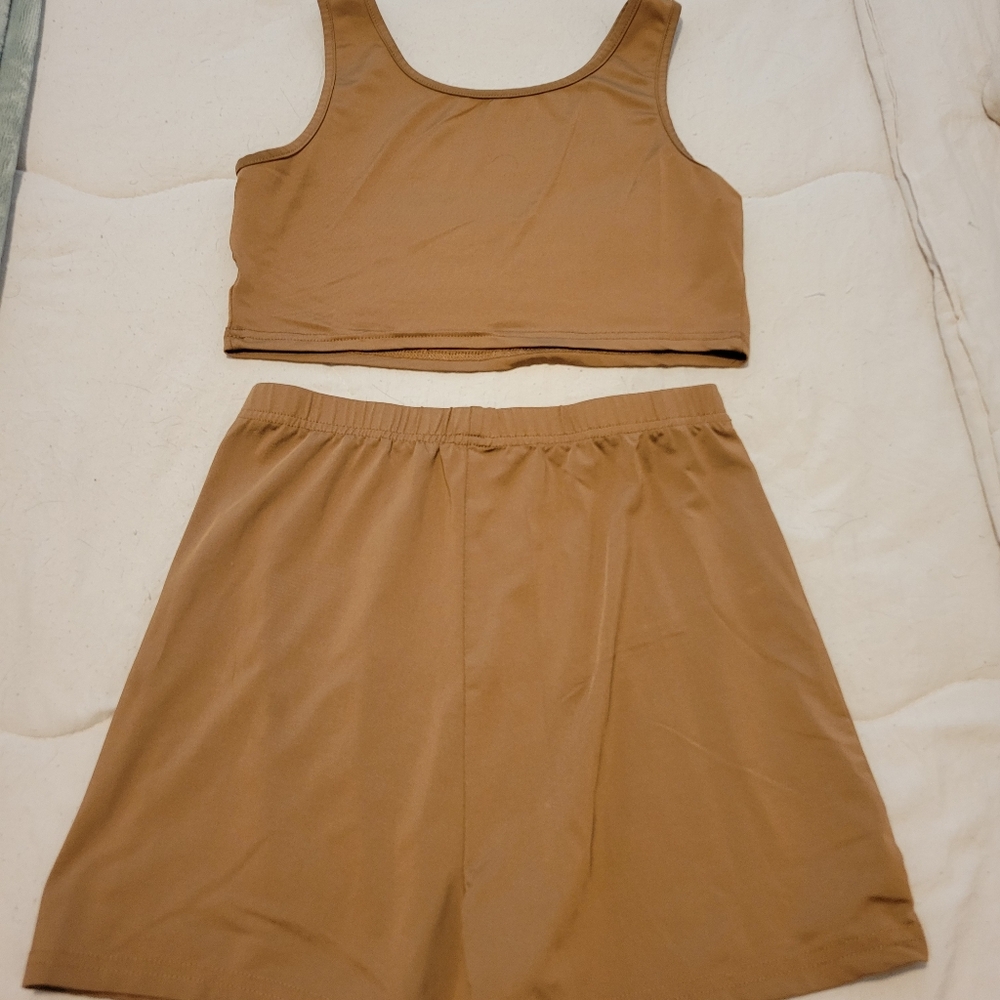 SHEIN Tan Athletic Shorts and Top Set